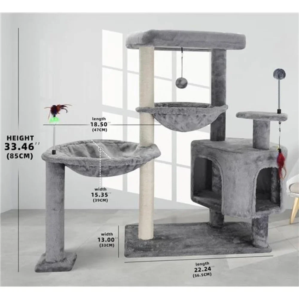 Cat Tree with Cat Condo Big Hammock and Two Replacement Spring Balls, 33.46